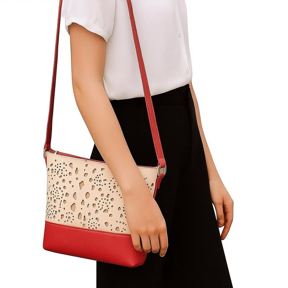 NEW Vegan Leather Red Hollow Cut Out Shoulder Bag - Picture 1 of 10